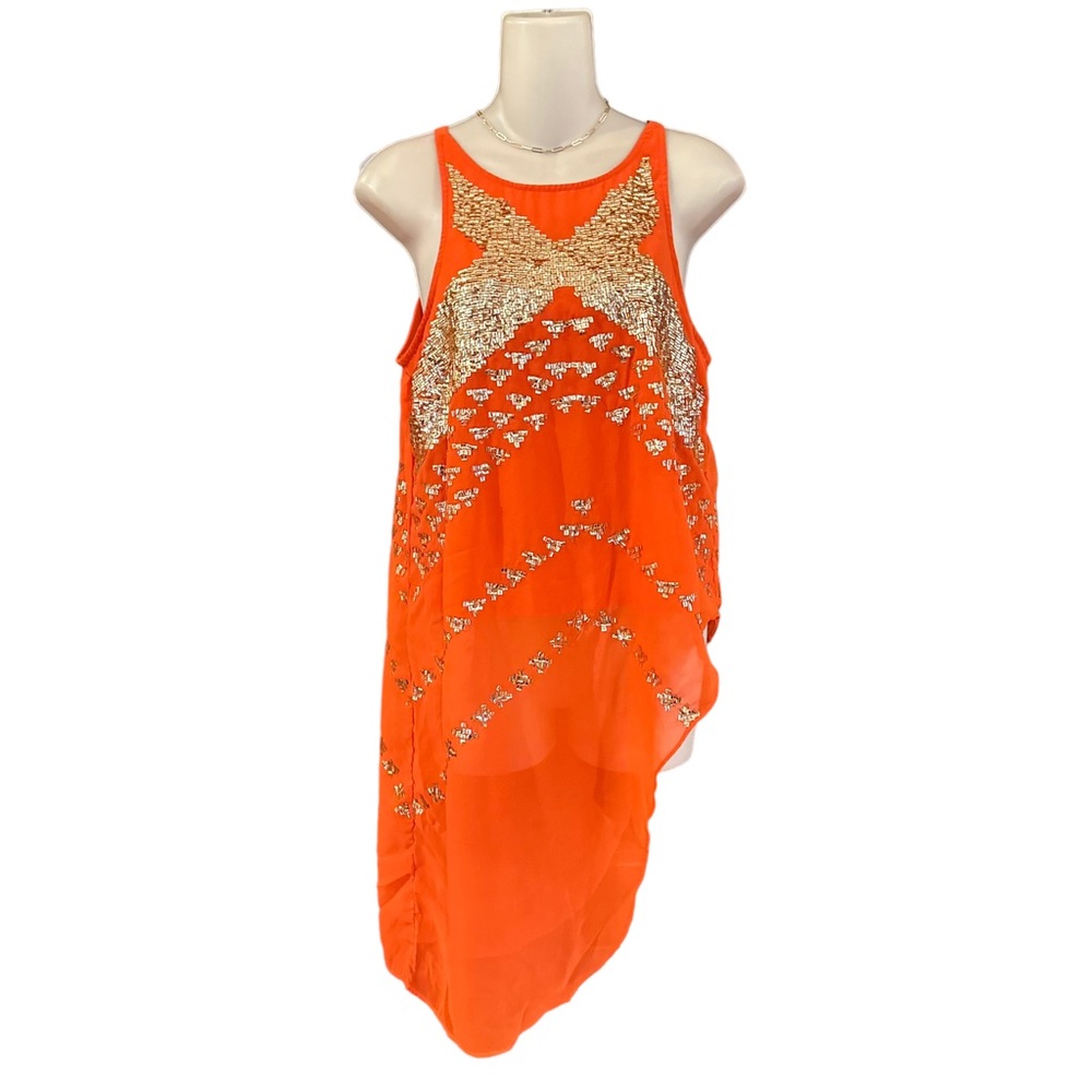 MARCIANO‎ Orange Sequin Tank Top Blouse Tunic